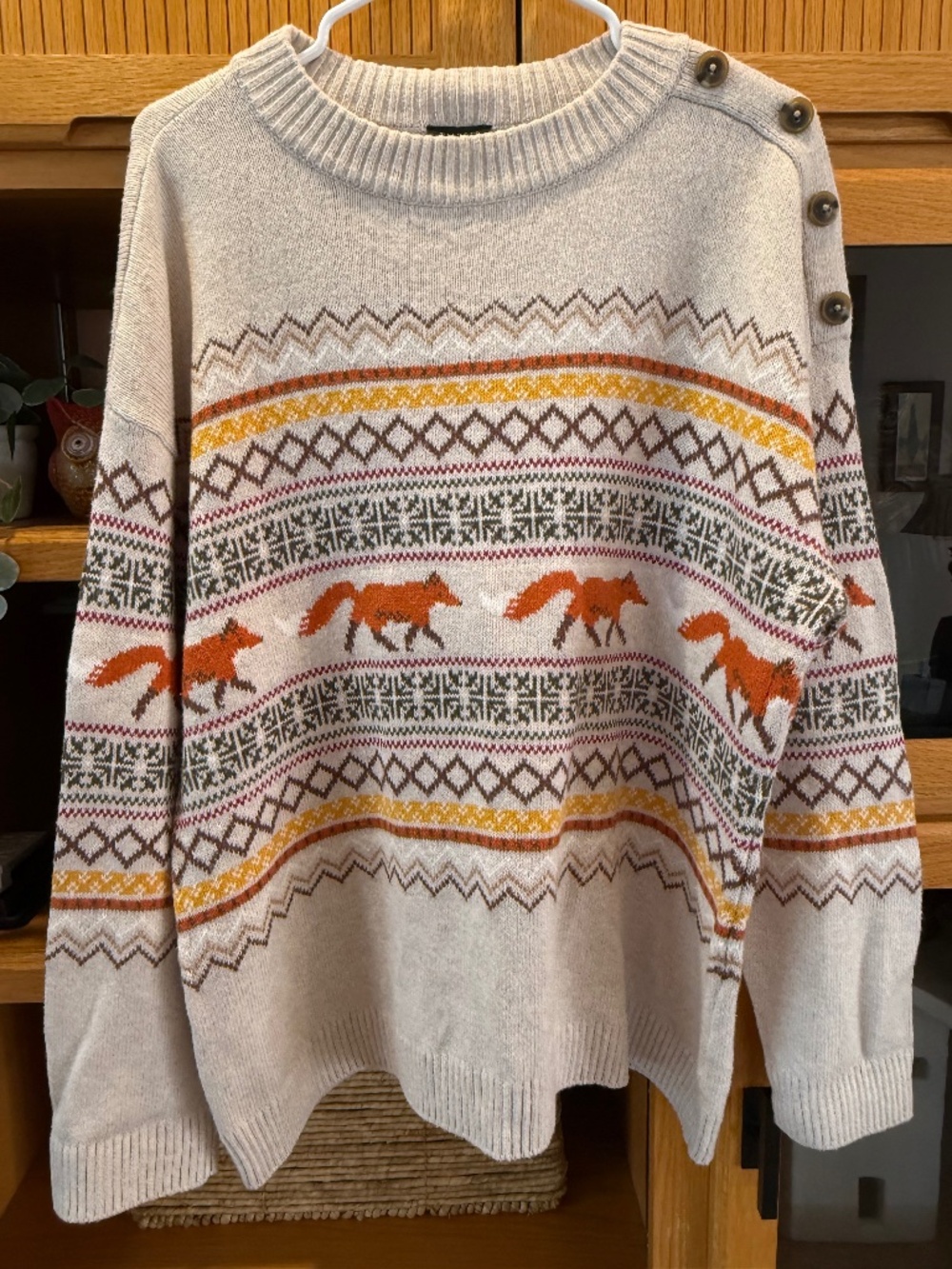 Talbots Fox Fair Isle Print Sweater, Size XL